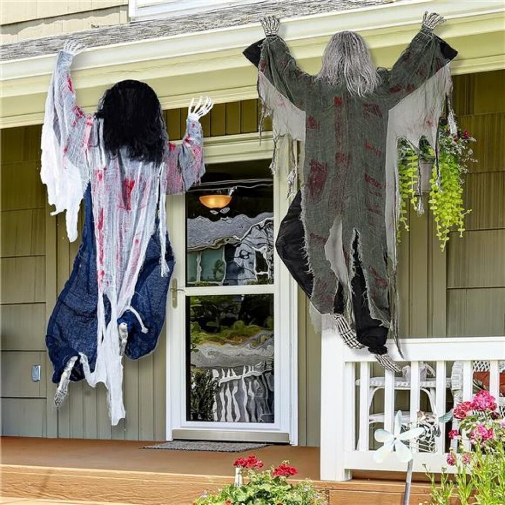 2 Pack 47" Halloween Climbing Zombies Wall Decoration Outdoor, Halloween